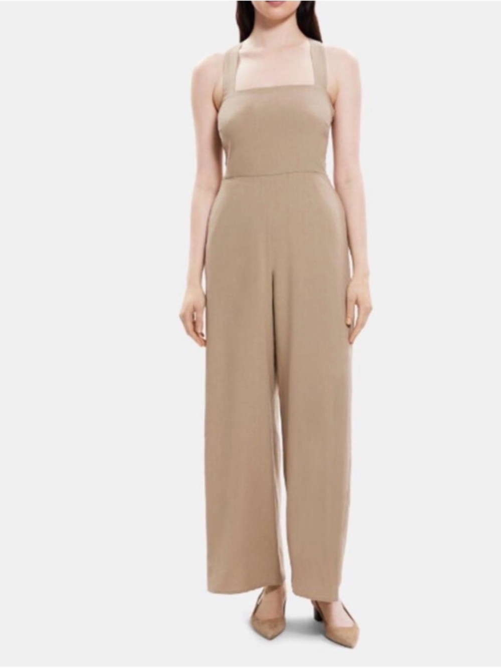 Theory Crossback Jumpsuit linen blend Wide-Leg Sleek Crunch in Taupe Tan NWT